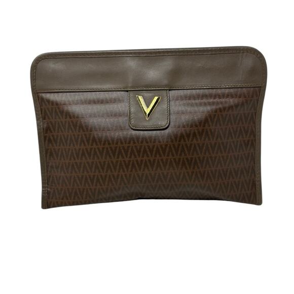 Valentino brown leather V pattern clutch bag - Picture 10 of 15